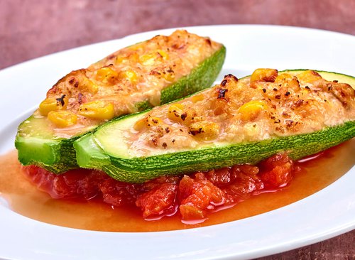 Squash stuffed with cheese and corn