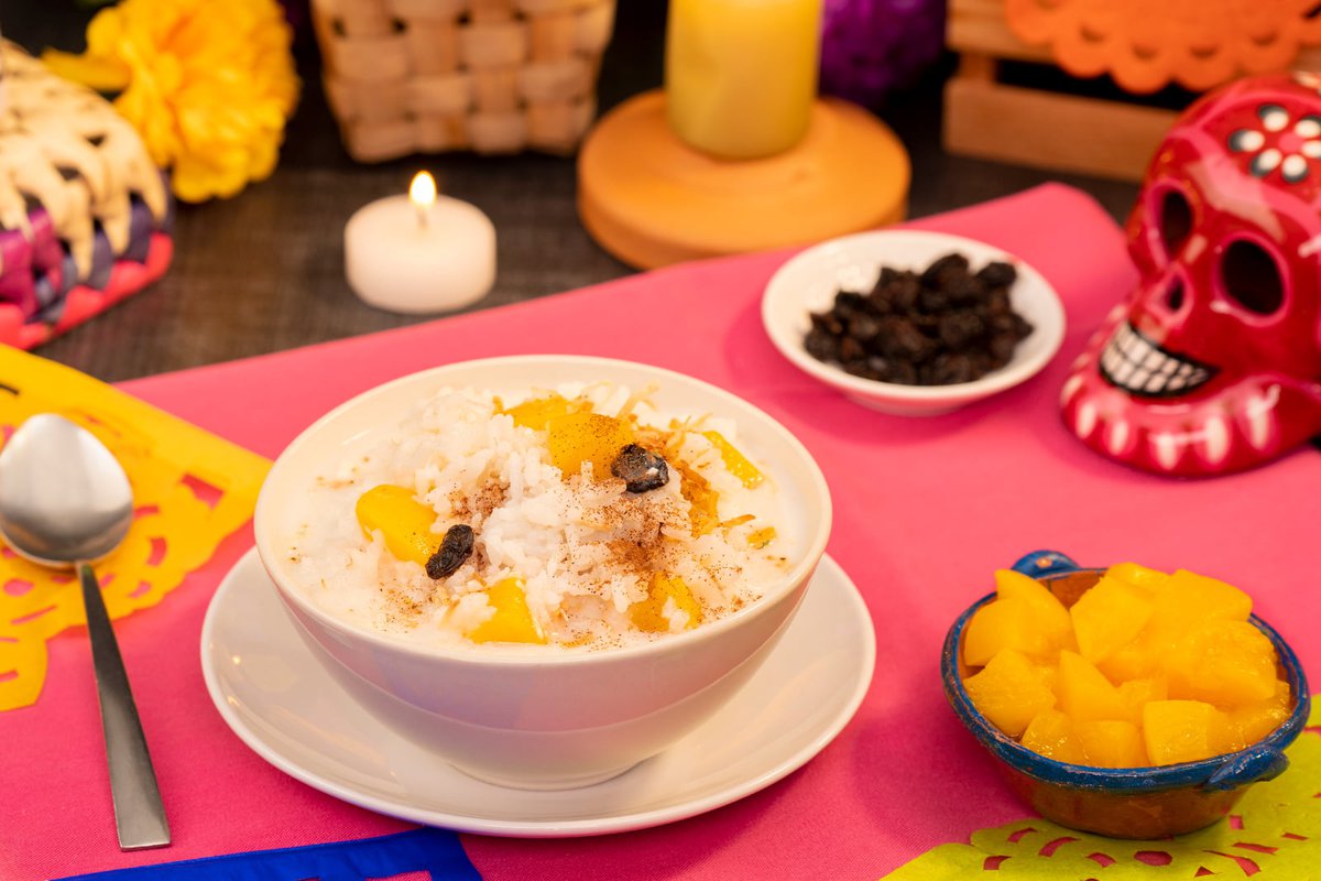 Arroz con leche y duraznos