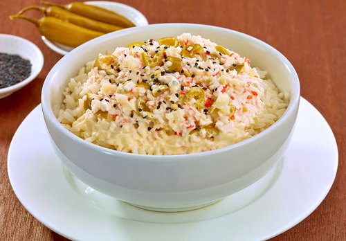 Arroz al vapor con salsa tipo tampico