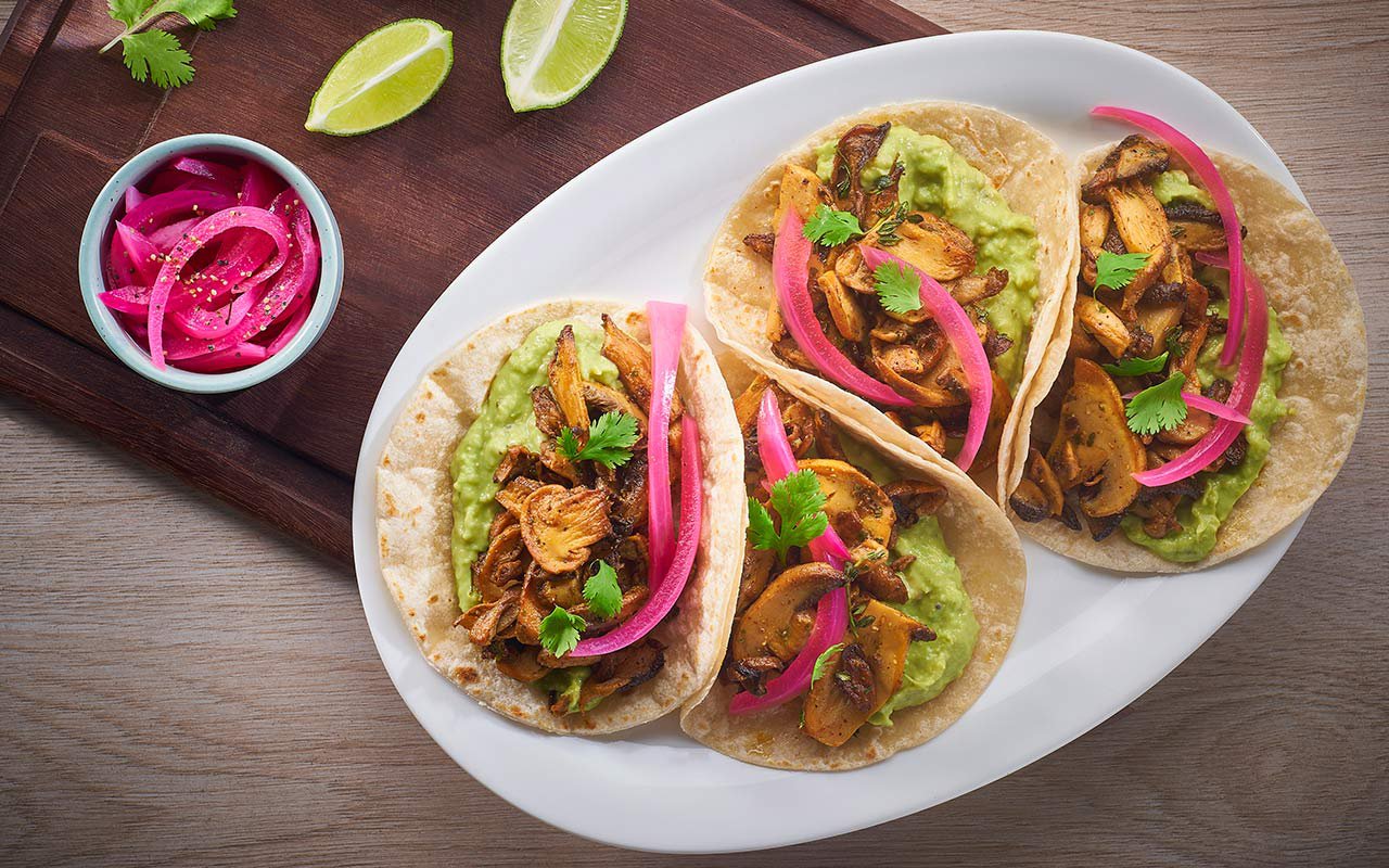Tacos de Carnitas Vegetarianas con Champiñones