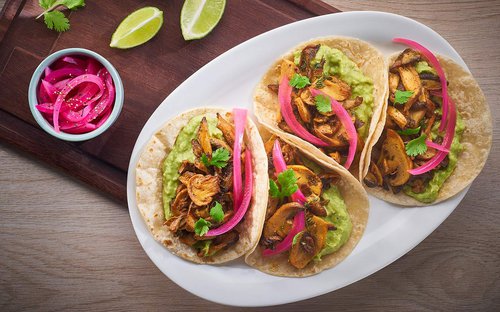 Tacos de Carnitas Vegetarianas con Champiñones
