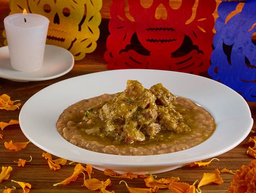 Beans with Green Sauce Pork Chops