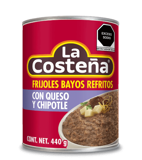 frijoles bayos refritos con queso y chipotle