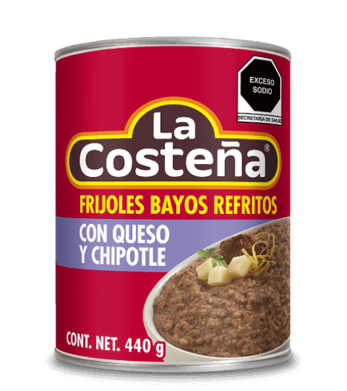 frijoles bayos refritos con queso y chipotle